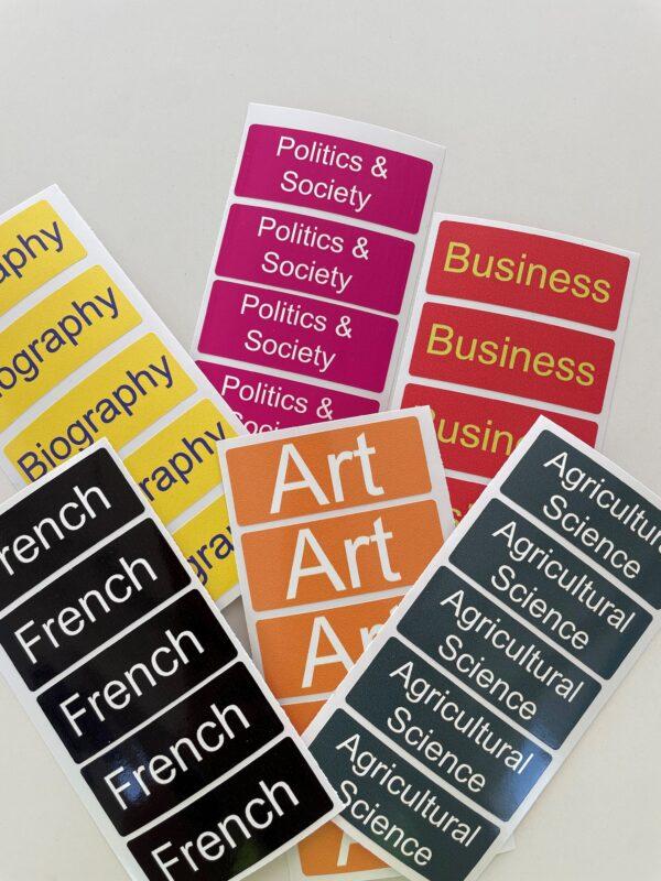 School Subject Labels Stick On Colour Coded